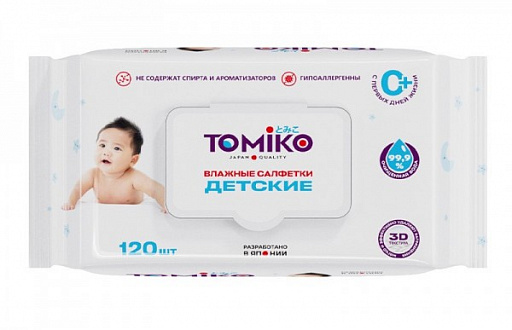 картинка Детские влажные салетки TOMIKO упаковка 120 шт от интернет магазина
